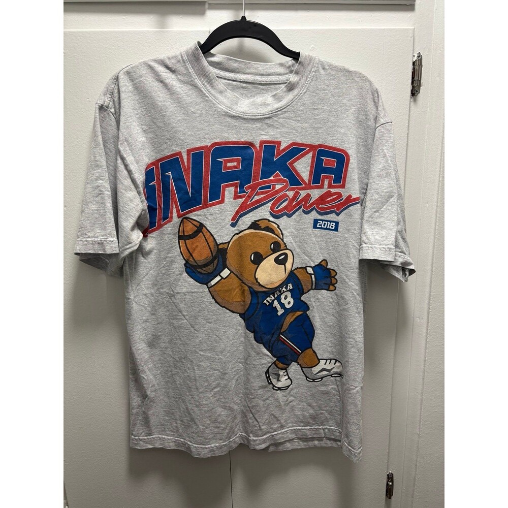 Inaka Power Graphic Football T-Shirt Grey Mens Medium Bear Graphic Tee